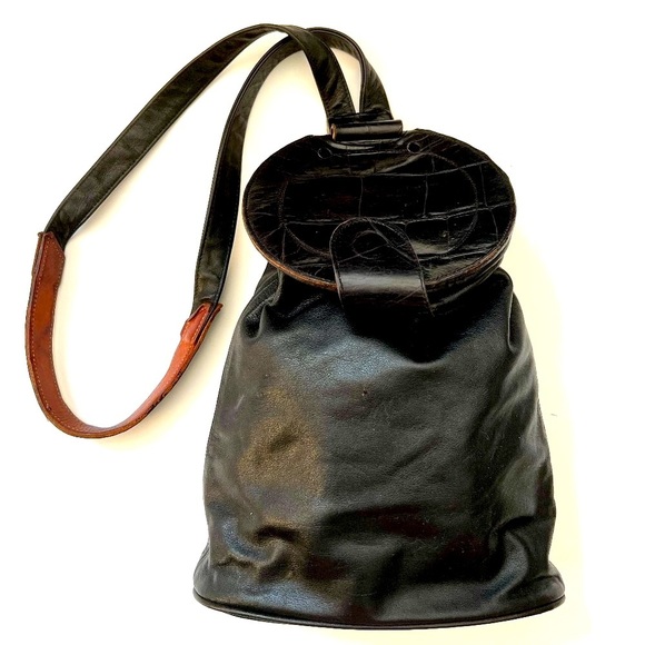 Maxx Bags Maxx Vintage 9s Bucket Black Brown Calfskin Leather